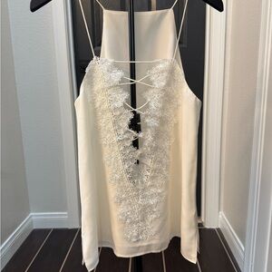 Cami NYC Cream Lace-Trim Halter Cami with Lace-Up Front